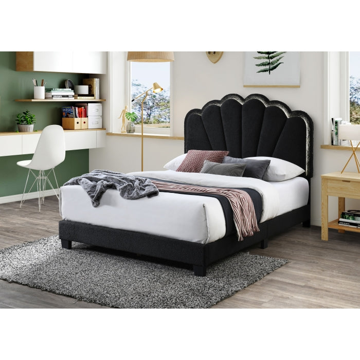 Bouclé Fabric Upholstered Shell Arch Adjustable Headboard Leg with LED Light... - M7527-EKING