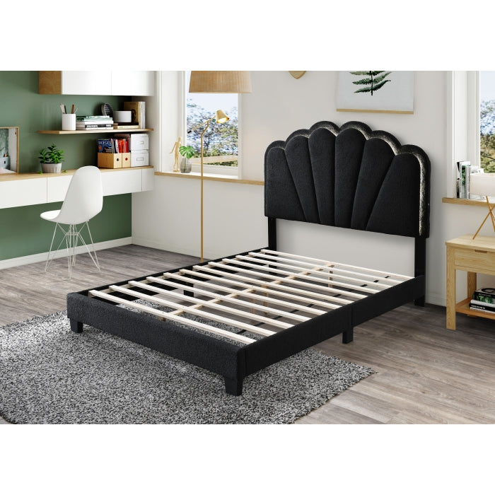 Bouclé Fabric Upholstered Shell Arch Adjustable Headboard Leg with LED Light... - M7527-FULL
