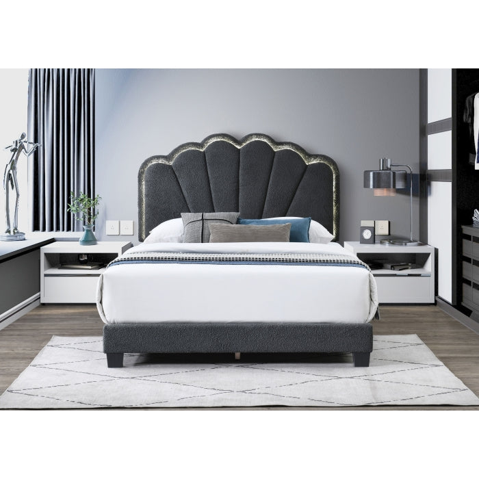 Bouclé Fabric Upholstered Shell Arch Adjustable Headboard Leg with LED Light... - M7528-FULL