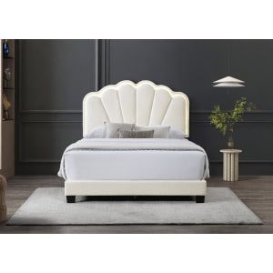 Bouclé Fabric Upholstered Shell Arch Adjustable Headboard Leg with LED Light... - M7527-FULL