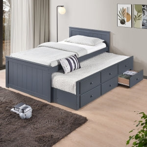 Mission Style Wooden Captain Bed with Trundle and Bottom Drawers... - M7549