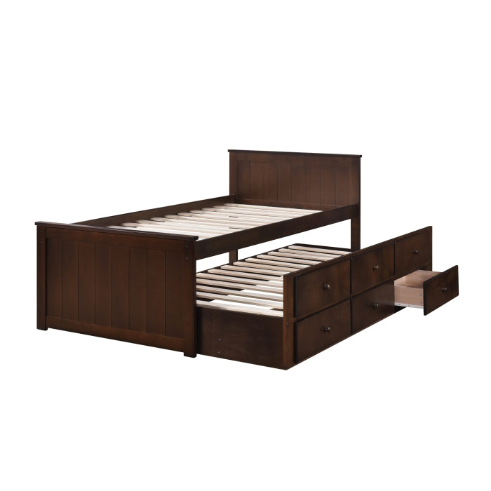 Mission Style Wooden Captain Bed with Trundle and Bottom Drawers... - M7549