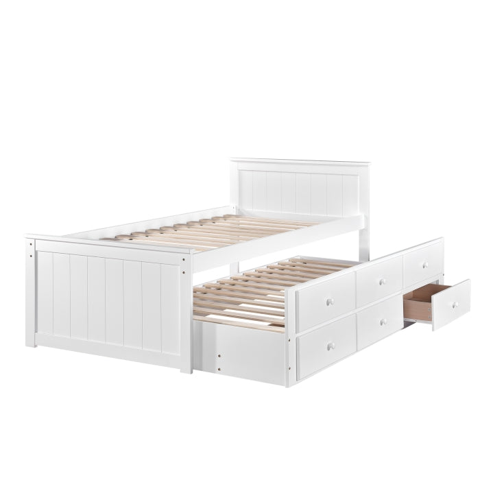 Mission Style Wooden Captain Bed with Trundle and Bottom Drawers... - M7550