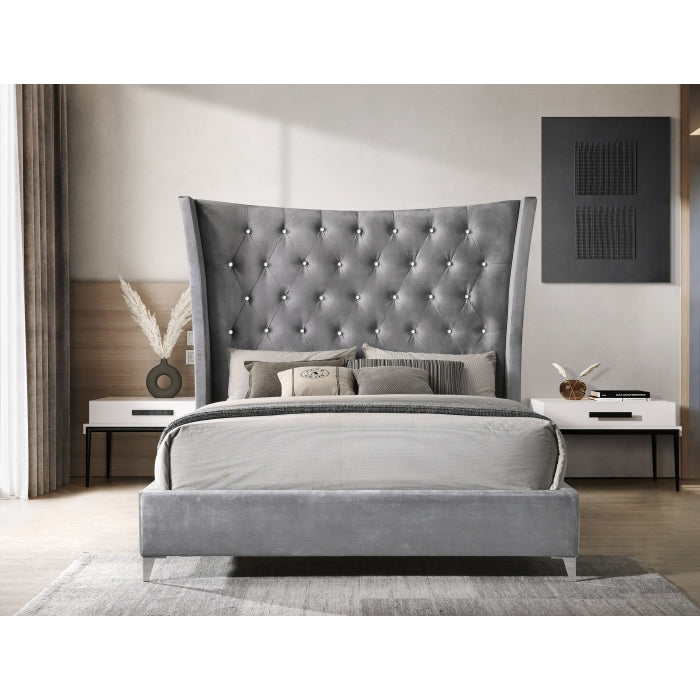 Soft Velvet Fabric Upholstered Tufted Buttons Regal Flared Wing Back... - M7586-EKING