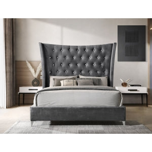 Soft Velvet Fabric Upholstered Tufted Buttons Regal Flared Wing Back... - M7586-EKING