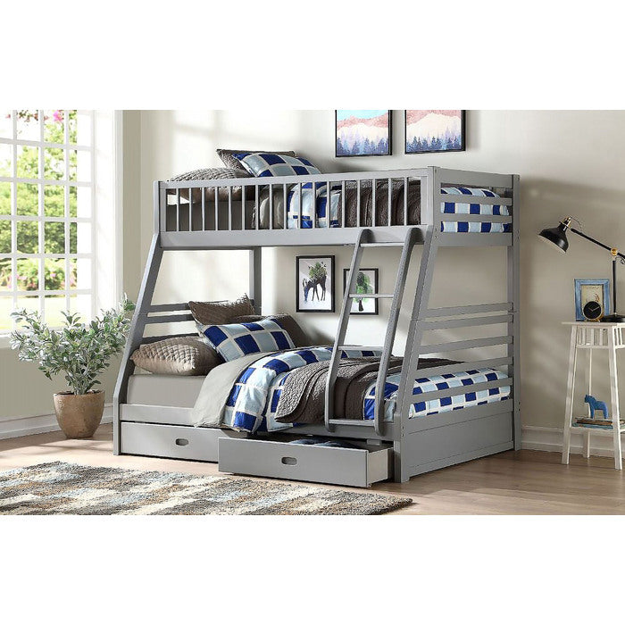 Mission Style Pine Wood Frame Bunk Bed with Bottom Storage Drawers.
(Fully... - M7588-GR