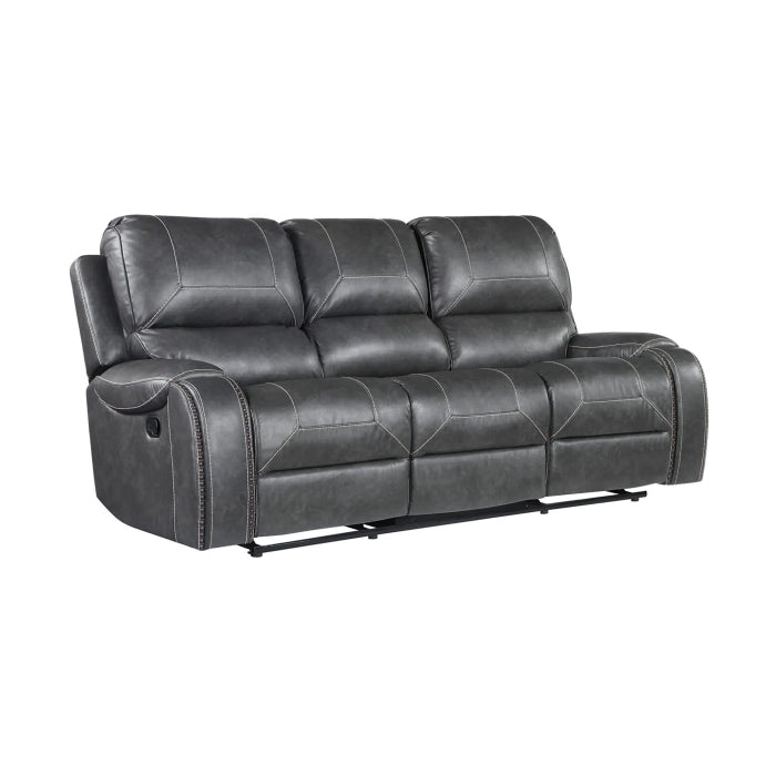 Polyurethane / Faux Leather Upholstered Nailheads Trim Manual Recliner Sofa... - M8025-SOFA