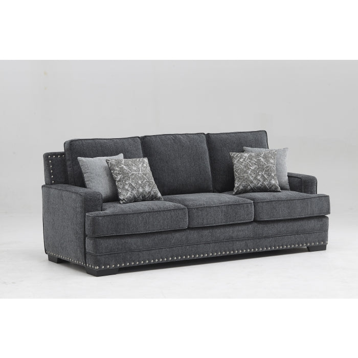 Dark Gray Chenille Fabric Stationary Loveseat w/ Pillows - M8073-LOVE
