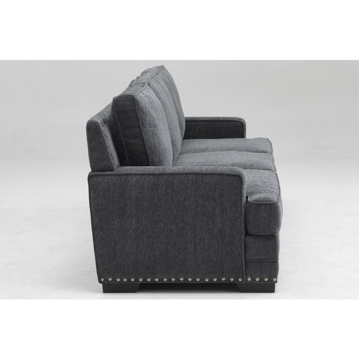 Dark Gray Chenille Fabric Stationary Loveseat w/ Pillows - M8073-LOVE